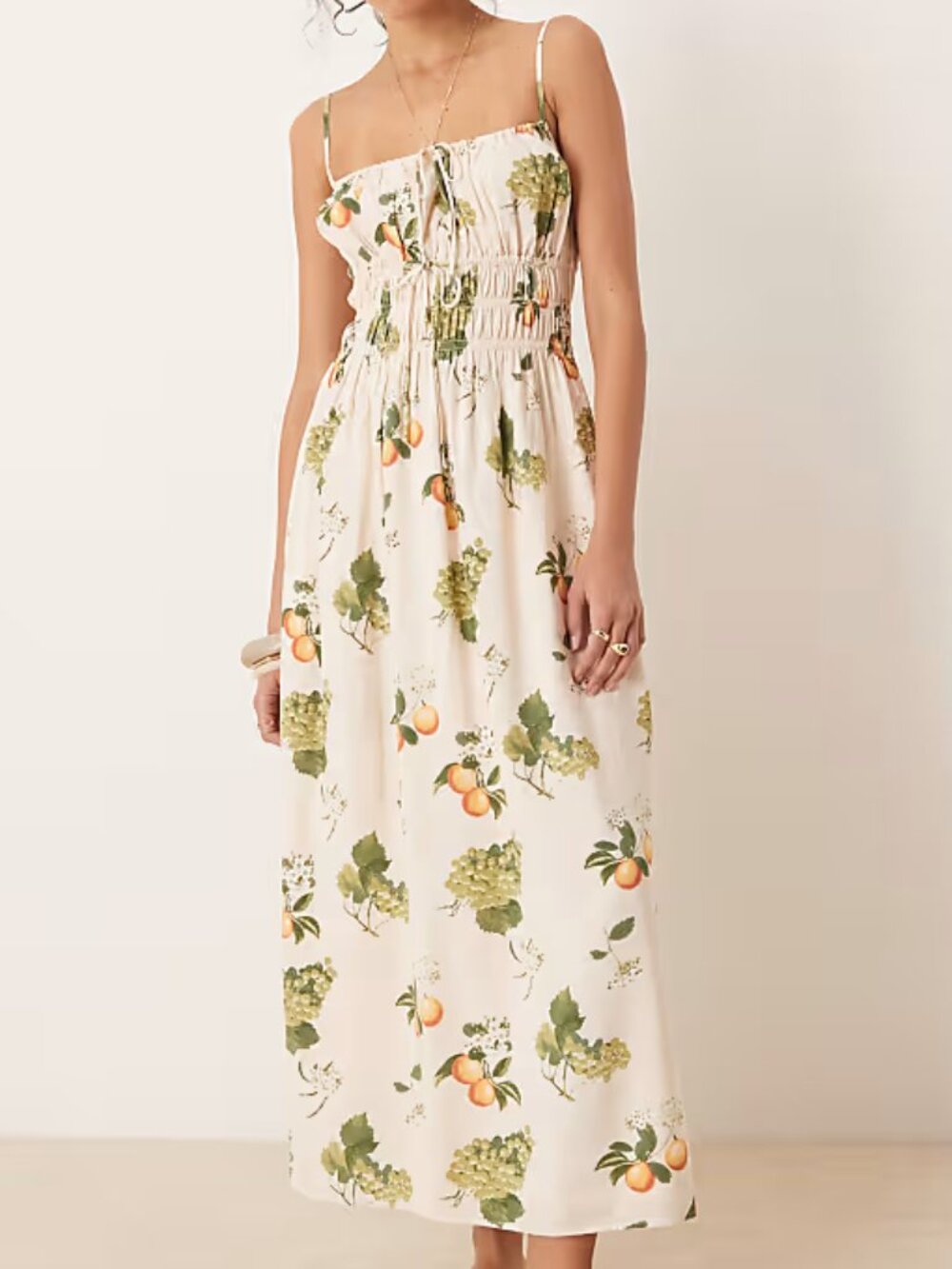 Abercrombie Fruit Lemon Print Smocked Cami Maxi, Dress Large